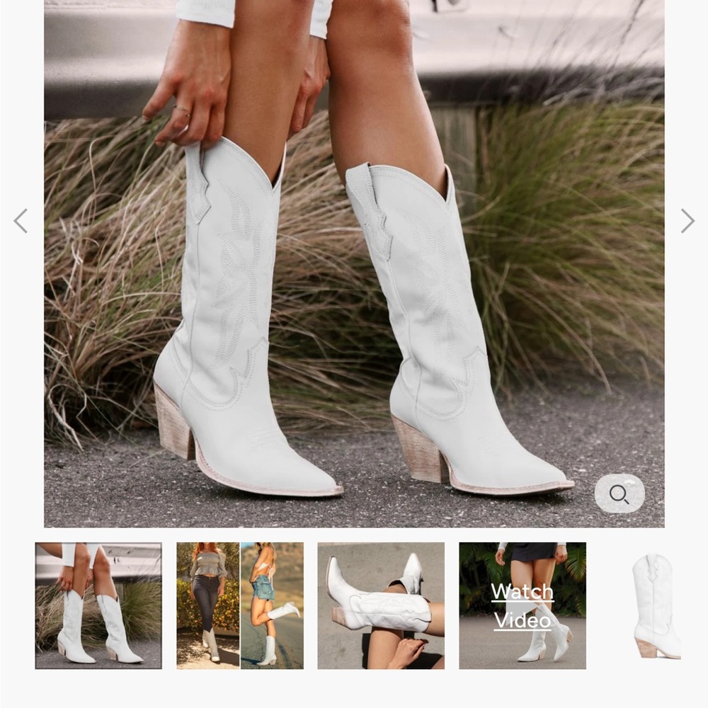 White Western Cowboy Boots by Thursdays - Picture 5 of 5